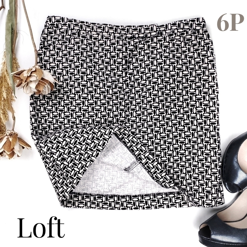 LOFT White Black Cotton Velour Skirt Sz 6P